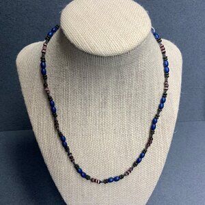 Moonstone Seed Bead Necklace 19 In Purple Black Blue Silver Closure Exotic Retro